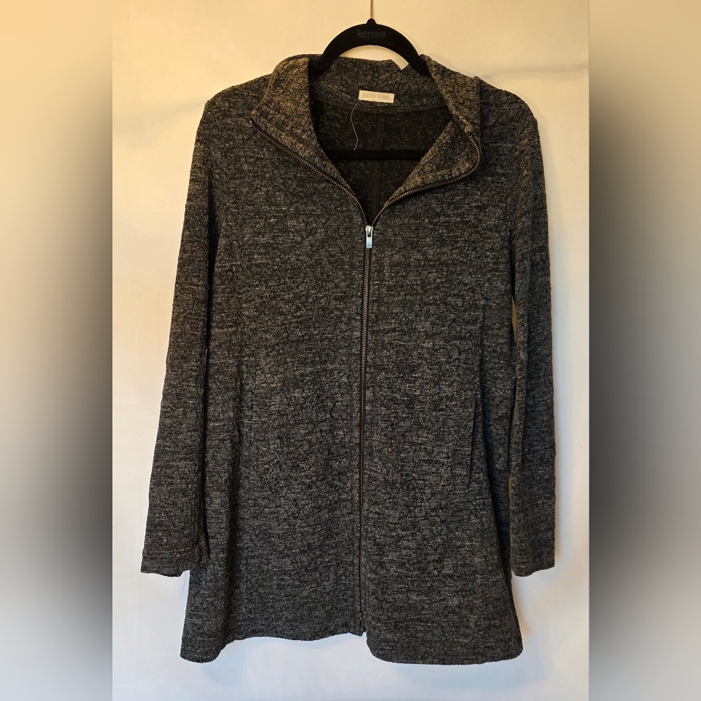 Eileen Fisher Terrazzo Stretch Ripple Jacket Gray Zip Front